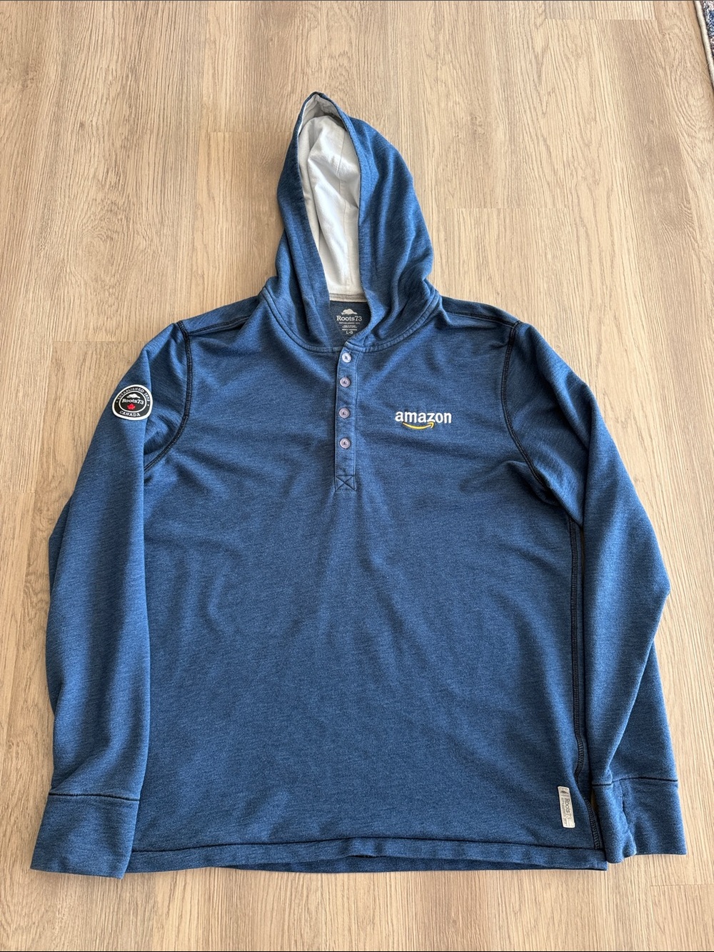 Roots73 Comfy Amazon Men's Navy Blue Hooded Henley Pullover with mini pocket